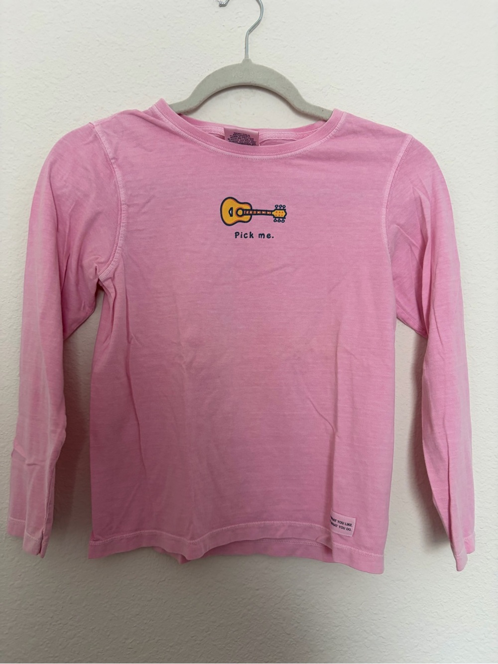 Life Is Good Kids Pink Long-Sleeve Tee with Yellow Guitar Graphic